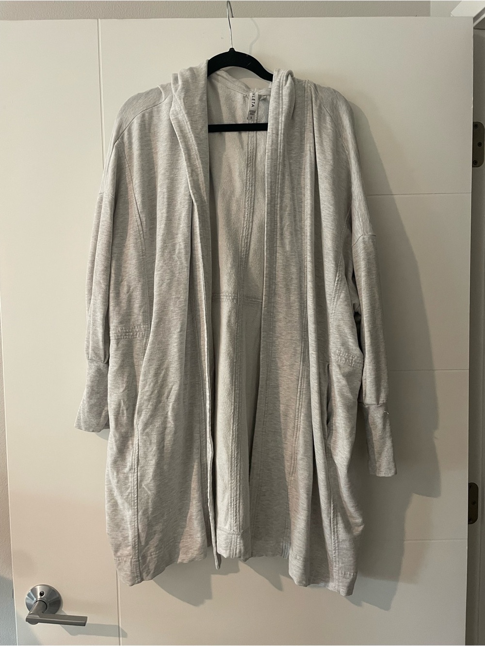 Athleta Light Gray Hooded Open-Front Cardigan